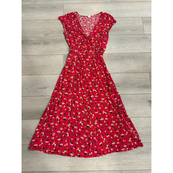 Gap Wrap Dress Small Women Maxi Pink Floral Cap Sleeve Y2K Romantic Fairy - Picture 2 of 9